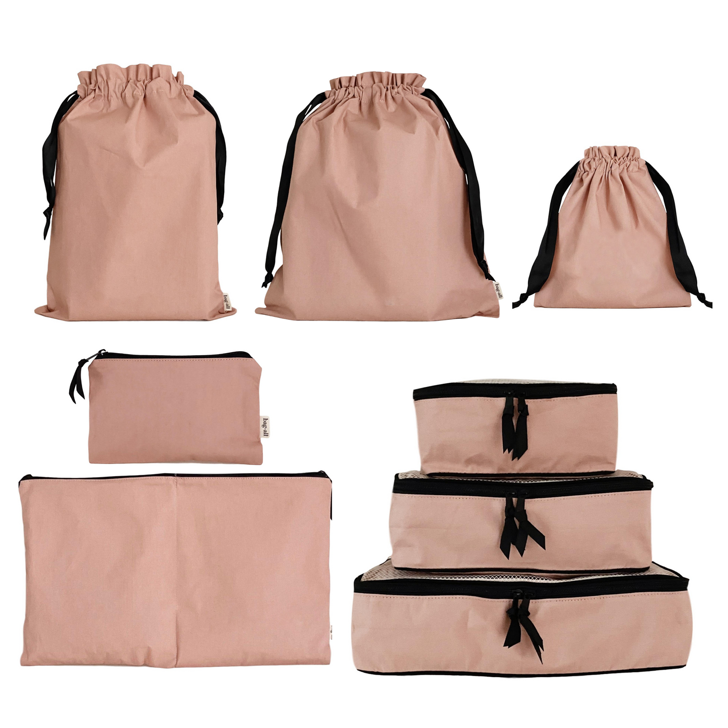 Travel Packing Organizers in High Quality Cotton, 8-Pack Pink/Blush | Bag-all