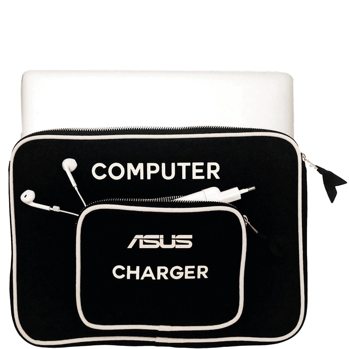CUSTOM Laptop Sleeve Case with Charger Pocket Large, Black Bagallcustom